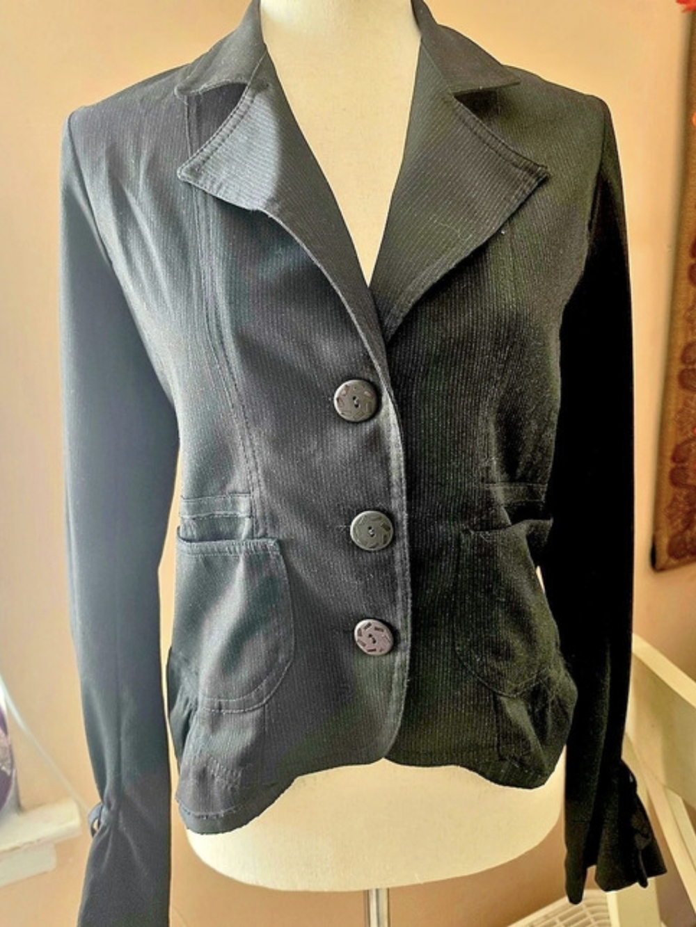 One&Only Black Textured Blazer,Cotton,Size 2